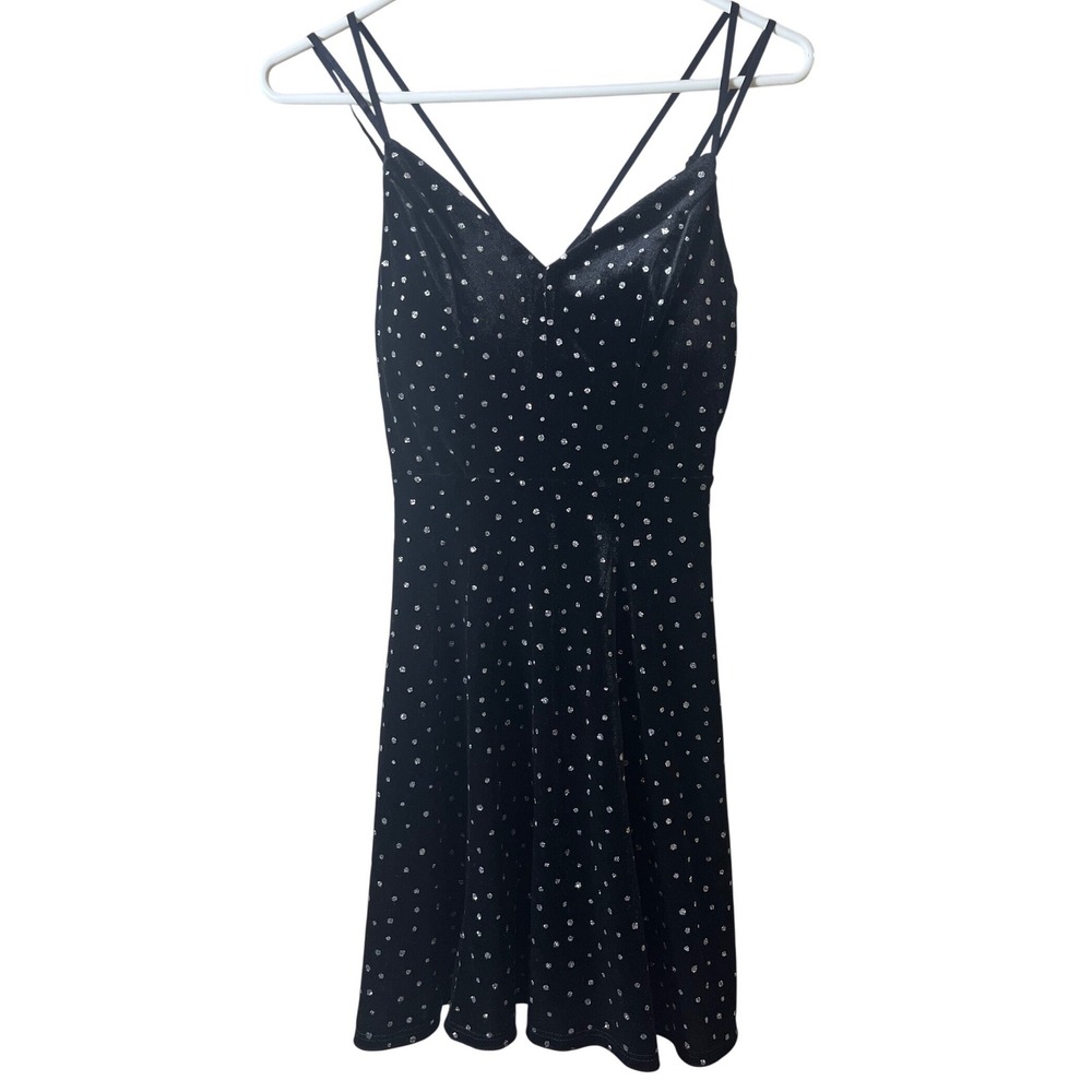 Honey and Rosie‎ Black Velvet Glitter Polka Dot Mini Dress XS Y2K Party Cocktail